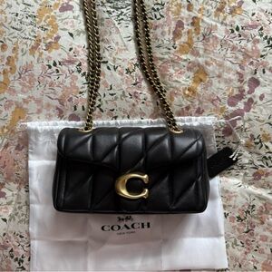 Coach Black Quilted Crossbody Bag with Gold Chain